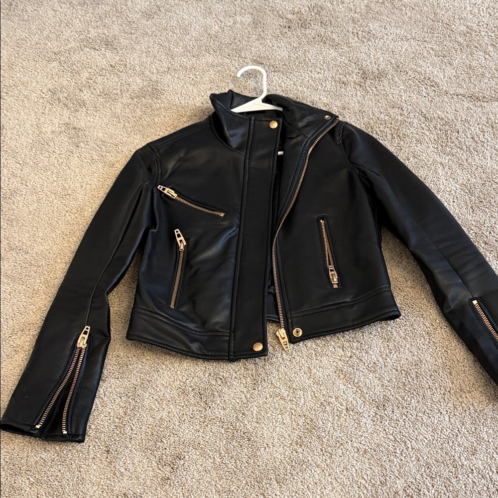 Blank NYC Black Leather Jacket with Gold Zippers